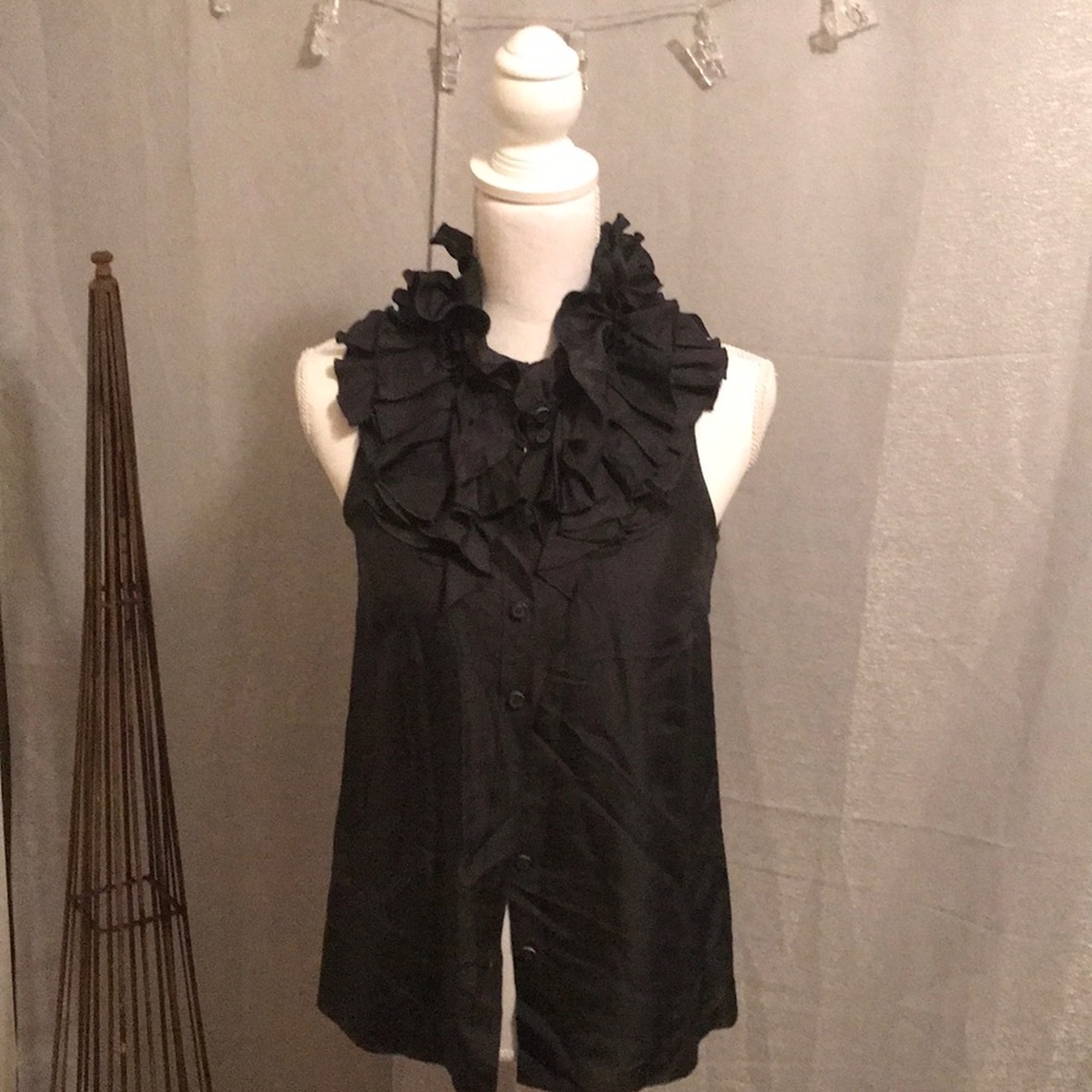 Silky ruffled button up blouse